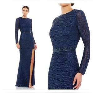 Mac Duggal 5056 NWT Beaded High Neck Long Sleeve Gown With Detailed Belt